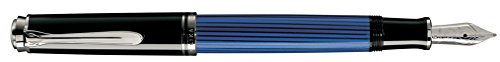 Pelikan 932954 Kolbenfüllhalter (Souverän M 405, rhodinierte Goldfeder 14-K/585, Federbreite F, 1 Stück) schwarz/blau von Pelikan