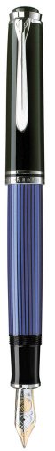 Pelikan 933424 Kolbenfüllhalter Souverän M 805 mit rhodinierter Goldfeder 18-K/750 Federbreite F, 1 Stück, schwarz/blau von Pelikan