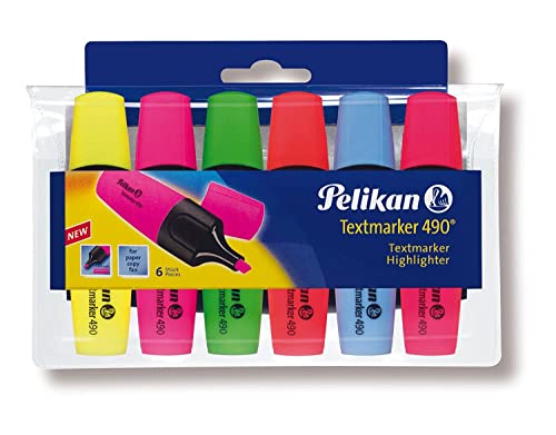 Pelikan 943316 - Textmarker 490 / 6, 6er Pack, sortiert in den Farben: gelb/rosa/grün/orange/blau/rot von Pelikan