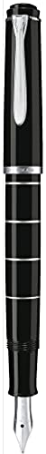 Pelikan 948448 Kolbenfüllhalter Classic M215 Ringe, Edelstahlfeder, F, schwarz/silber von Pelikan