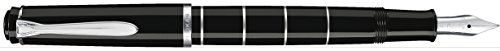 Pelikan 948455 Kolbenfüllhalter Classic M215 Ringe, Edelstahlfeder, M, schwarz/silber von Pelikan