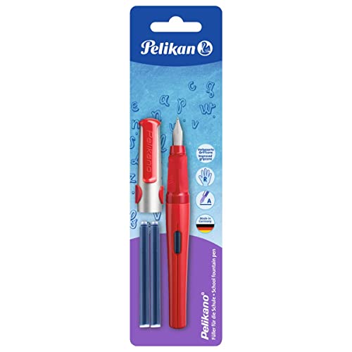 Pelikan 971226 - Pelikano Füllhalter P480, Feder: A, inklusive 2 Tintenpatronen Gtp/B, Schaftfarbe: rot von Pelikan