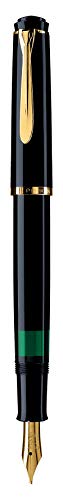Pelikan 983056 Kolbenfüllhalter Classic M 200 vergoldete Edelstahlfeder Federbreite F, 1 Stück, schwarz von Pelikan