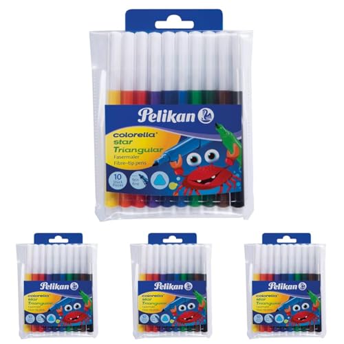 Pelikan 985663 Fasermaler Colorella Star Trigangular dreieckige Stifte, 1 Set, 10-farbig (Packung mit 4) von Pelikan