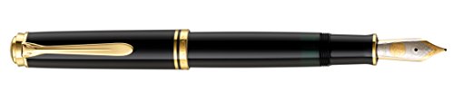 Pelikan 987271 Kolbenfüllhalter Souverän M 1000 mit Bicolor-Goldfeder 18-K/750 Federbreite EF, 1 Stück, schwarz von Pelikan