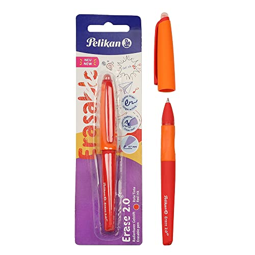 Pelikan Erase 2.0 Ergonomischer Radierbarer Kugelschreiber, rote Tinte, für Rechts- und Linkshänder, für Schule, M-Spitze, Ersatzteil im Lieferumfang enthalten, nachfüllbar von Pelikan