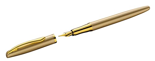 Pelikan Füller Jazz Noble, Gold, für Rechtshänder und Linkshänder, eleganter Metall-Patronenfüller im Geschenketui, Feder M, 821827 von Pelikan