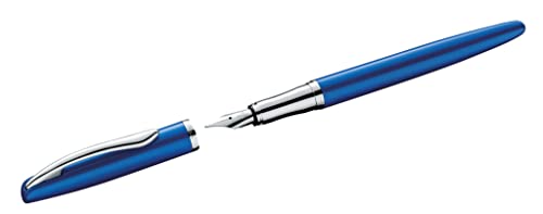 Pelikan Füller Jazz Noble, Saphire (Blau), für Rechtshänder und Linkshänder, eleganter Metall-Patronenfüller, Feder M, in Faltschachtel, 821728 von Pelikan