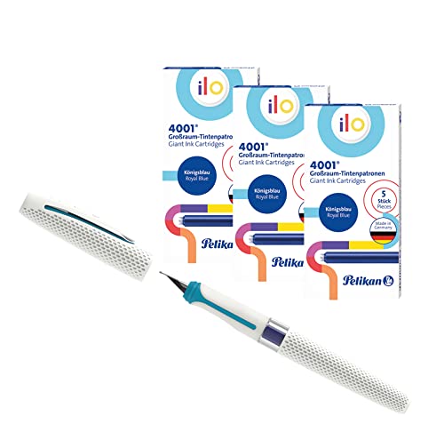 Pelikan Füller ilo Weiß, Linkshänder & Rechtshänder, M-Feder | inkl. 15 Großraumpatronen von Pelikan