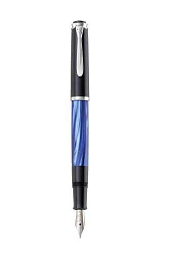 Pelikan Füllhalter Classic 205, Blau-Marmoriert, Feder EF (extra-fein), hochwertiger Kolbenfüller im Geschenk-Etui, 801959 von Pelikan