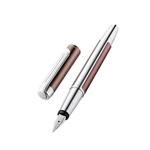 Pelikan Füllhalter Pura P40, Mokka, Feder B (breit), hochwertiger Patronenfüller im Geschenk-Etui, 822800 von Pelikan