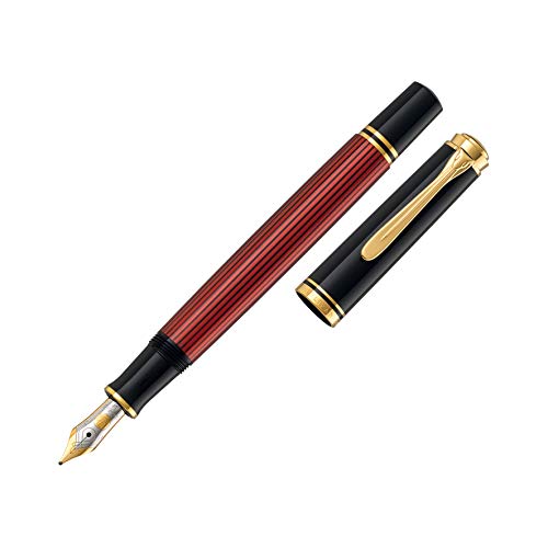 Pelikan Füllhalter Souverän 400, Schwarz-Rot, Feder M (mittel), hochwertiger Kolbenfüller im Geschenk-Etui, 904920 von Pelikan