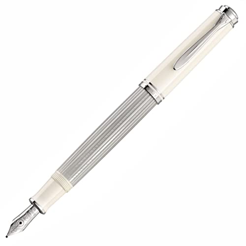 Pelikan Füllhalter Souverän 405, Silber-Weiß, Feder M (mittel), hochwertiger Kolbenfüller im Geschenk-Etui, 815529 von Pelikan