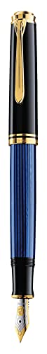 Pelikan Füllhalter Souverän 600, Schwarz-Blau, Feder EF (extra-fein), hochwertiger Kolbenfüller im Geschenk-Etui, 995308, 1 Stück (1er Pack) von Pelikan