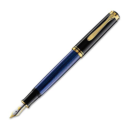 Pelikan Füllhalter Souverän 600, Schwarz-Blau, Feder EF (extra-fein), hochwertiger Kolbenfüller im Geschenk-Etui, 995308, 1 Stück (1er Pack) von Pelikan