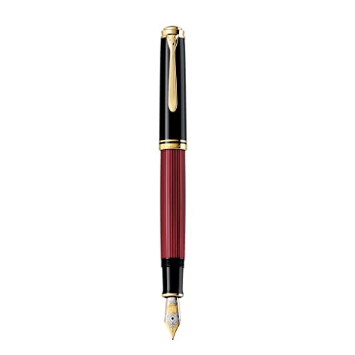 Pelikan Füllhalter Souverän 800, Schwarz-Rot, Feder F (fein), hochwertiger Kolbenfüller im Geschenk-Etui, 816618 von Pelikan