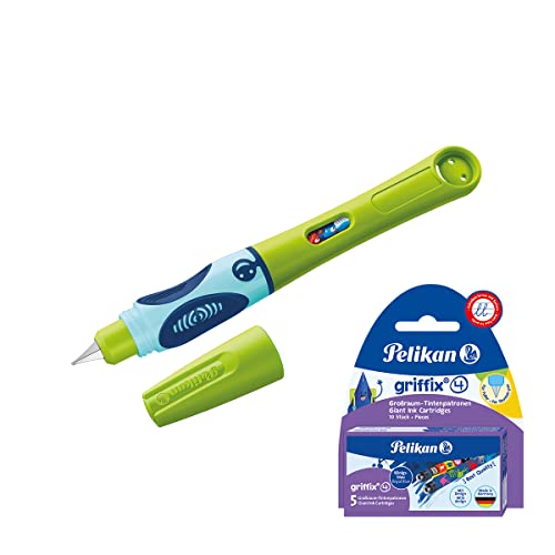 Pelikan Griffix Füller Green + 10 Patronen, Schreiblernfüller für Linkshänder von Pelikan