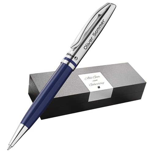 Pelikan Jazz Kugelschreiber mit Gravur Geschenk - Kugelschreiber - einzigartige Stifte mit Namen - personalisierte Geschenke zu Weihnachten - Kugelschreiber personalisiert (Dunkelblau) von Pelikan