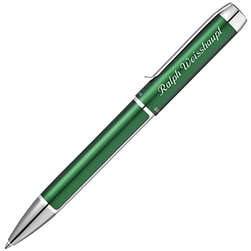 Pelikan Kugelschreiber PURA Waldgrün-Silber mit persönlicher Laser-Gravur aus Aluminium mit Hochglanz verchromten Metallbeschlägen von Pelikan