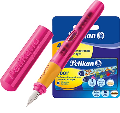 Pelikan - Pelikano Junior Füllhalter für Linkshänder P67, Feder: A, Schaftfarbe: [ pink ] + 10 Großraum-Tintenpatronen GTP von Pelikan