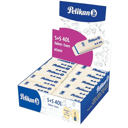 Pelikan Radierer S+S40, weicher weißer Gummi, für Graphitstifte, geeignet für künstlerisches und schulisches Zeichnen, 40 Stück von Pelikan