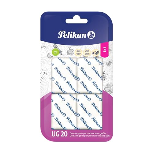 Pelikan Radiergummi Brot UG 20 weiß, Radiergummi geeignet für technische, künstlerische und schulische Zeichnungen, für Kohle und Graphit, 4 Stück von Pelikan