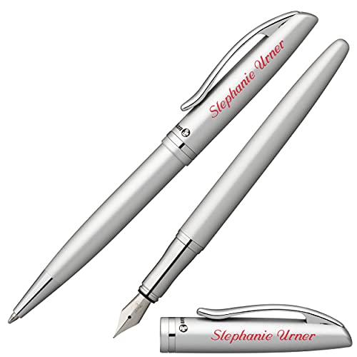 Pelikan Schreibset JAZZ ELEGANCE Silber Metallic mit Namen farbig personalisiert Füllfederhalter und Kugelschreiber von Pelikan