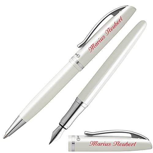Pelikan Schreibset JAZZ ELEGANCE Weiß Metallic mit Namen farbig personalisiert Füllfederhalter und Kugelschreiber von Pelikan