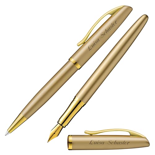 Pelikan Schreibset JAZZ NOBLE ELEGANCE Gold mit Laser-Gravur Kugelschreiber Füllfederhalter von Pelikan