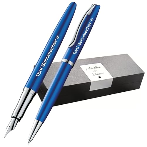 Pelikan Schreibset Jazz® Noble Elegance K/P36 Kugelschreiber und Füllhalter mit Gravur Geschenk - einzigartige Stifte mit Namen - personalisierte Geschenke (Saphir Blau) von Pelikan