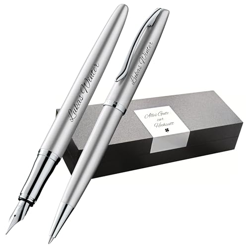 Pelikan Schreibset Jazz® Noble Elegance K/P36 Kugelschreiber und Füllhalter mit Gravur Geschenk - einzigartige Stifte mit Namen - personalisierte Geschenke (Silber) von Pelikan