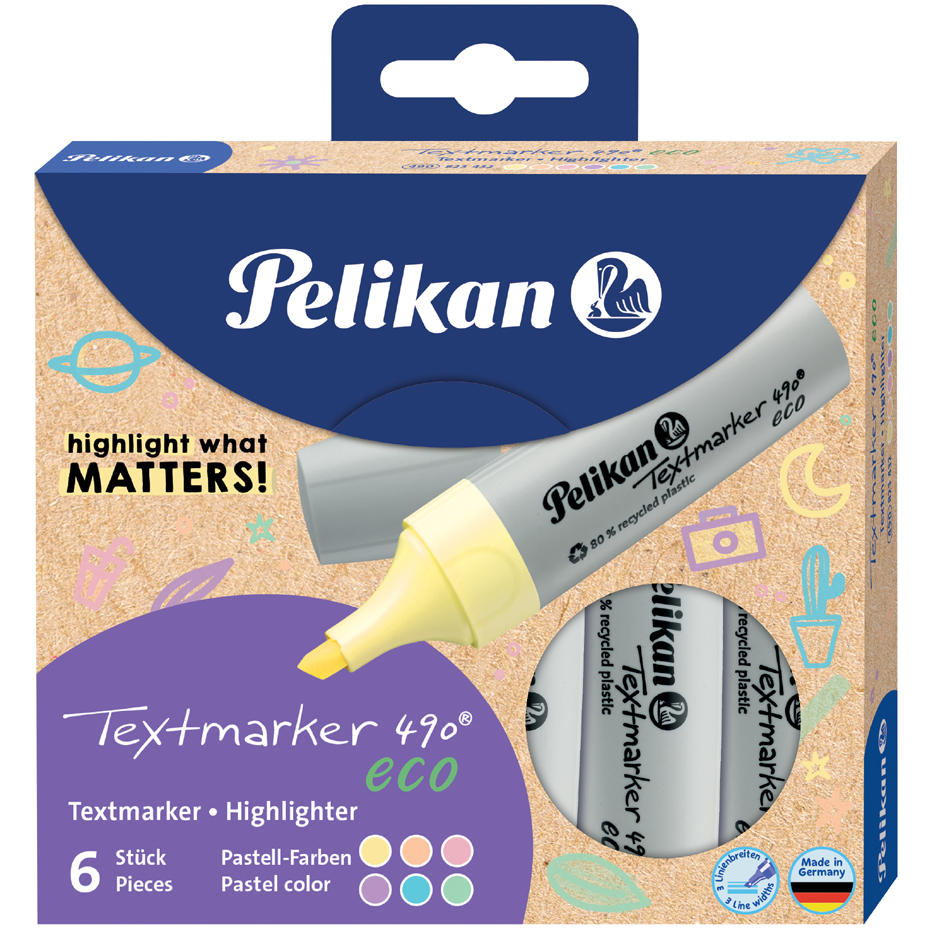 Pelikan Textmarker 490 eco, 6er Etui Pastell-Farben von Pelikan