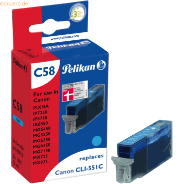 Pelikan Tintenpatrone kompatibel mit Canon CLI-551C XL cyan Typ C58 von Pelikan