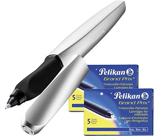 Pelikan Tintenroller Twist, universell für Rechts- und Linkshänder, silber + 12 Patronen von Pelikan