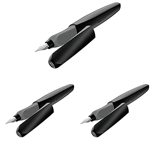 Pelikan Twist 946806 Fountain Pen in Folding Box, Universal for Right and Left Handers with M Nib, Black, 3er Pack von Pelikan