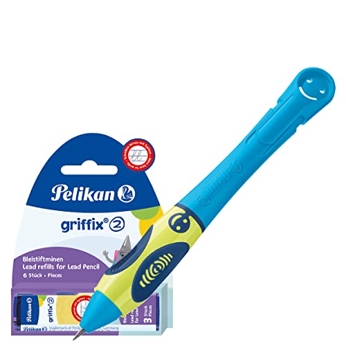 Pelikan griffix Bleistift für Linkshänder, 1 Stück in Faltschachtel (NeonFreshBlue, Bleistift + 6 Minen) von Pelikan