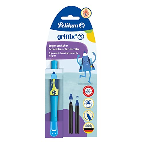 Tintenroller griffix® Tintenschreiber für Linkshänder, Neon Fresh Blue Pelikan 820479, 1 Stück von Pelikan