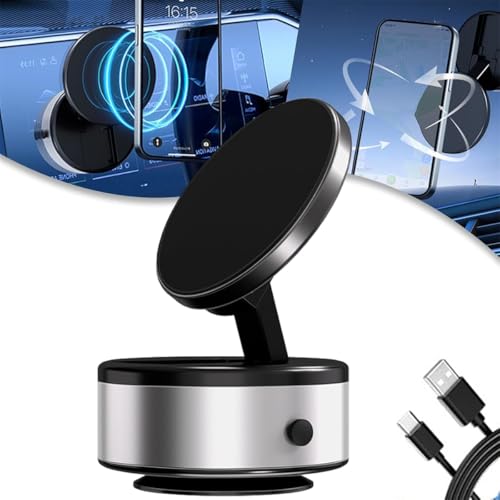 Pelinuar Pawou Gripmaster V2 Pro,360 Magnetic Phone Holder, Vacuum Adsorption-Stable Suction Cup,Adjustable Windshield Dashboard Mobile Phone Holder, Vacuum Suction Phone Holder (Silver) von Pelinuar