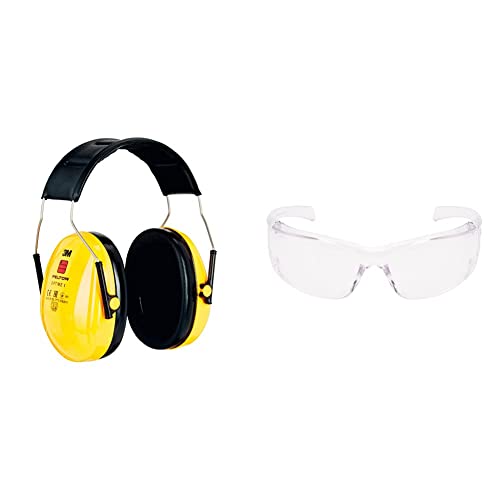 Peltor 3M Optime I Kapselgehörschutz mit Kopfbügel, gelb & 3M Virtua AP Schutzbrille - Augenschutz, UV Schutz - Transparente, kratzfeste Schutzbrille für Industrie und Gewerbe, 26 g leicht von Peltor