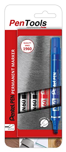 PenTools by Pentel N60 Permanent Marker, robuste Keilspitze (1,5-7,0 mm Strich) für permanente Markierungen, 4 Stück - farblich sortiert, 1 Blister, N60-PRO4ABCEU von PenTools by Pentel