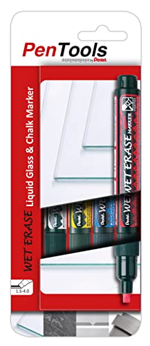 PenTools by Pentel SMW26 Glas Marker, für temporäre Markierungen, nass abwischbar von glatten Flächen, Keilspitze (1,5-4,0 mm Strich), 4 Stück - farblich sortiert von PenTools by Pentel