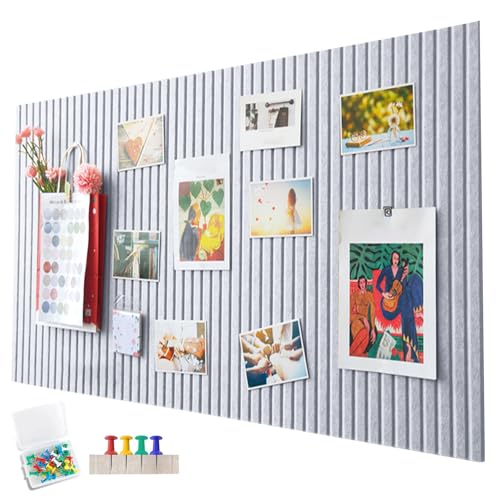 Penbinmall 60 x 40cm große korkplatte große Pinnwand,dekorative korkwand aus Filz,0,9cm dick,faltbare Fototafel mit selbstklebendem Klebeband,filz selbstklebend visionboard,pinnadeln filz,Helles Grau von Penbinmall