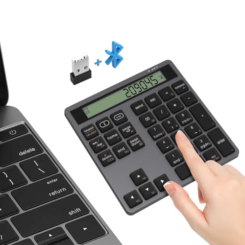 Penbinmall Bluetooth Numpad mit Taschenrechner Berechnung - Dual-Modus Ziffernblock Bluetooth + 2,4G USB Adapter mit Berechnung, 34 Tasten Kabellos Nummernblock für PC, Mac, Laptop, Desktop (Schwarz) von Penbinmall