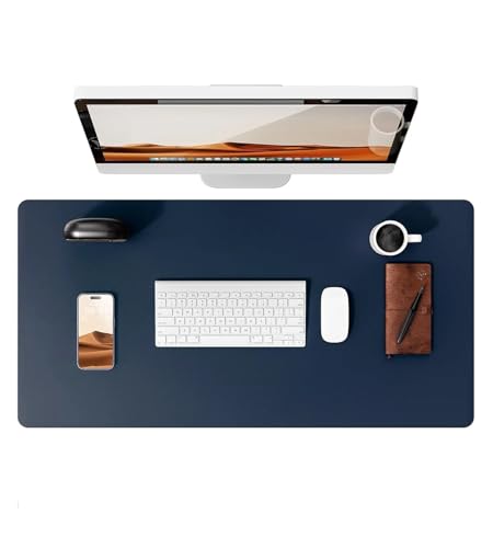 Schreibtischunterlage aus Leder | Computermatte for Schreibtisch| Großes Mauspad und Tastaturmatte | Schreibtischschutz for das Büro(Dark Blue,60x35 cm) von Pengchang