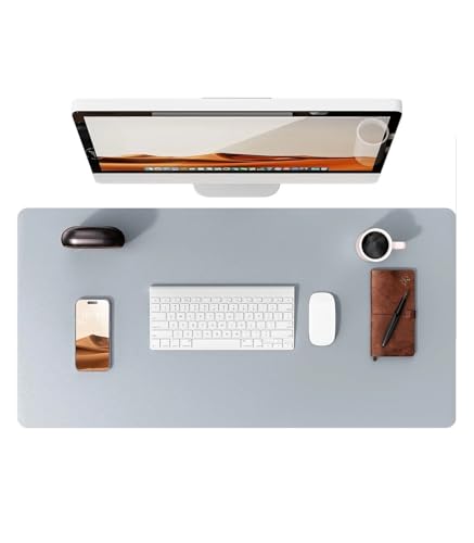 Schreibtischunterlage aus Leder | Computermatte for Schreibtisch| Großes Mauspad und Tastaturmatte | Schreibtischschutz for das Büro(Light Gray,90x43 cm) von Pengchang