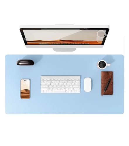 Schreibtischunterlage aus Leder | Computermatte for Schreibtisch| Großes Mauspad und Tastaturmatte | Schreibtischschutz for das Büro(Sky Blue,80x40 cm) von Pengchang