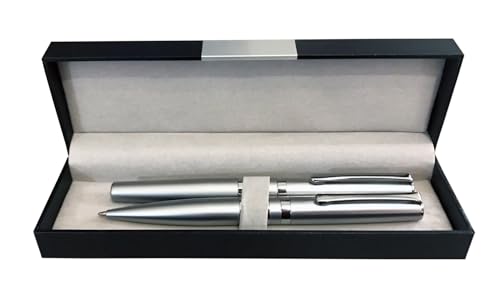 Penko MANA Designer Schreibset: Hochwertiges Metallschreibset mit Kugelschreiber und Tintenroller in Silber/Silber inklusive Etui, Geschenkset Penko MANA Designer Schreibset: Hochwertiges Metallschreibset mit Kugelschreiber und Tintenroller in Silber/Silber inklusive Etui, Geschenkset von Penko