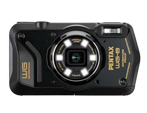 PENTAX WG-8 Schwarze Allwetter-Abenteuerkamera mit hervorragender wasserdichter, staubdichter und stoßfester Leistung, vielseitig einsetzbarem Ringlicht für Makrofotografie und Webcam-Funktion von Pentax