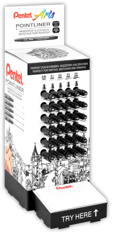 Pentel Permanent Fineliner Pointliner, Thekendisplay von Pentel Arts