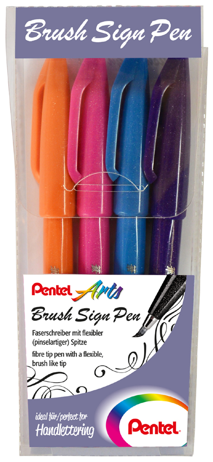PentelArts Faserschreiber Brush Sign Pen, 4er Etui, Colour von Pentel Arts
